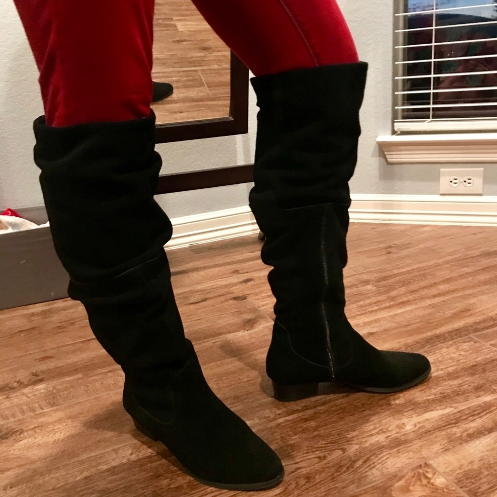 Suede Black Knee High Boots